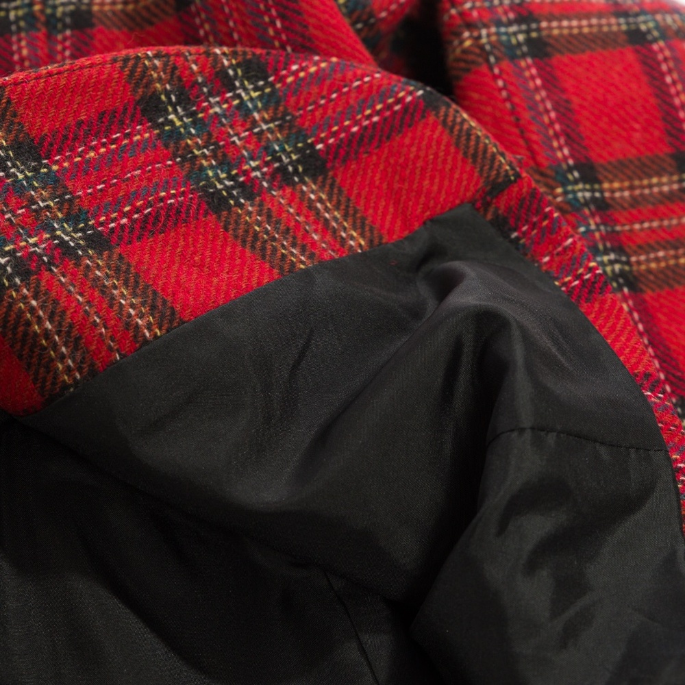Vintage wool tartan plaid blazer with black velvet trim & buttons M - Picture 14 of 16
